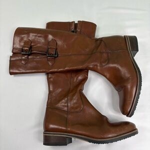 Clarks Tamro Spice Boots Women 8M Brown Leather Tall Riding Moto Shoes Heels